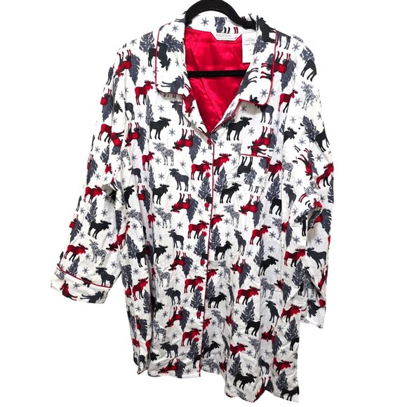 Kayanna Women's Flannel Moose & Snowflake Print Pajama Shirt Long Sleeves Size 3 - Picture 1 of 10